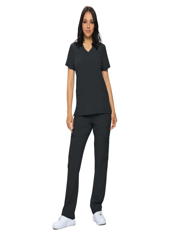 Monarch Uniforms Scrub Sets in Regular and Petite Stretchy Scrubs for Women Set of Scrub Top and Scrub pants-(BLACK)-XL - Image 1